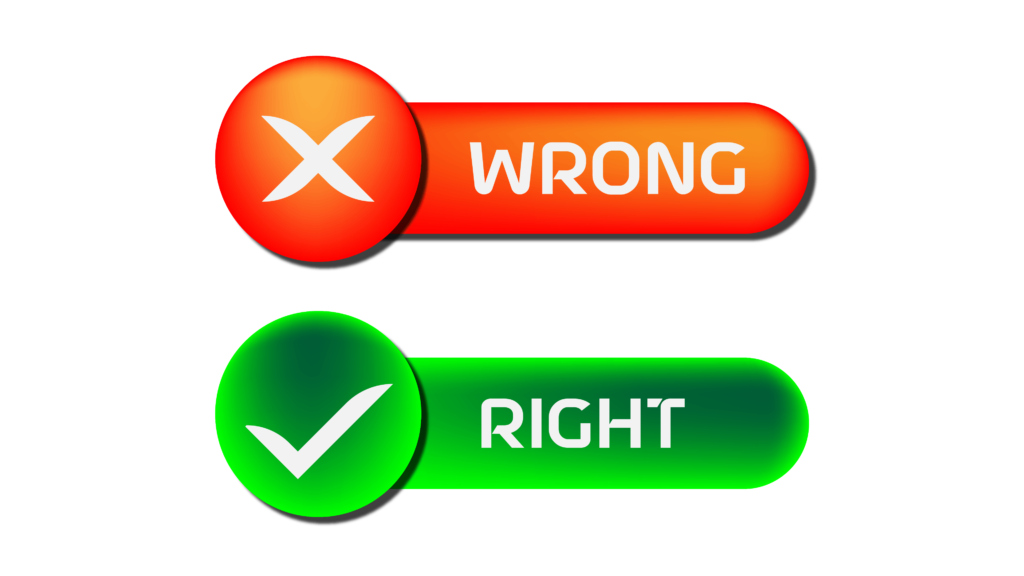Ornage and green right and wrong png image.