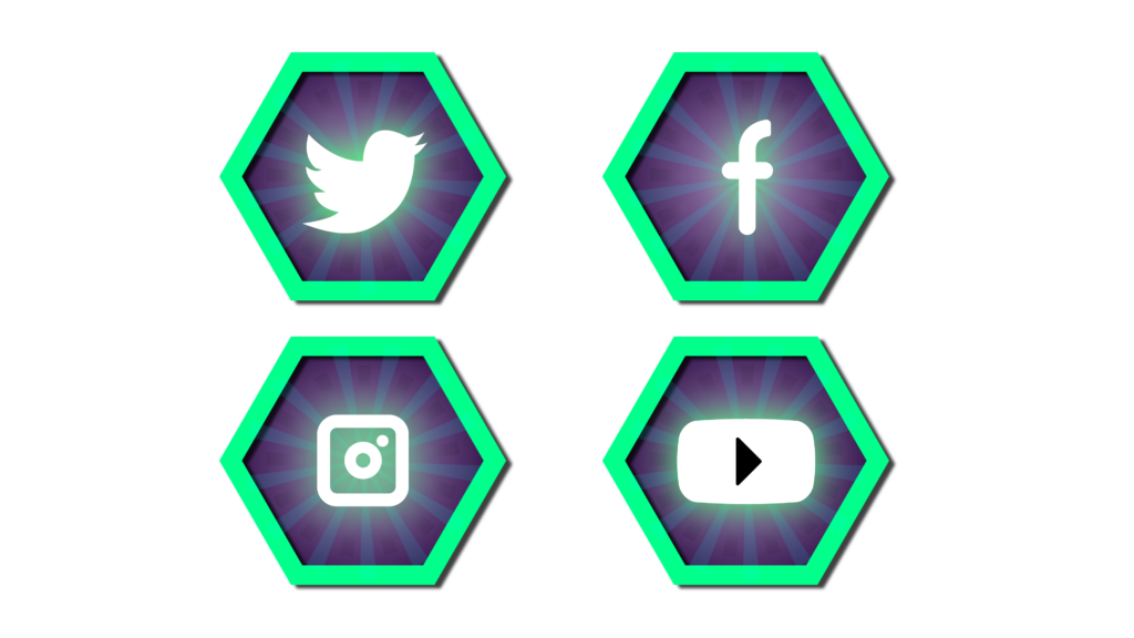 Green hexagonal youtube instagram facebook logo