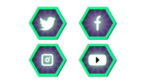 Green hexagonal youtube instagram facebook logo