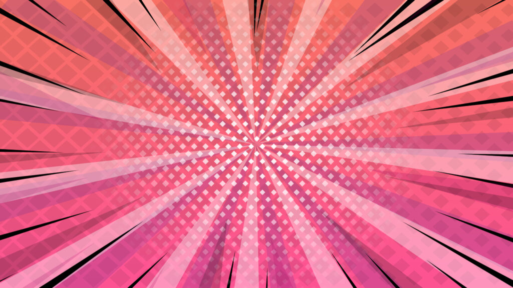 Pink background with comic style