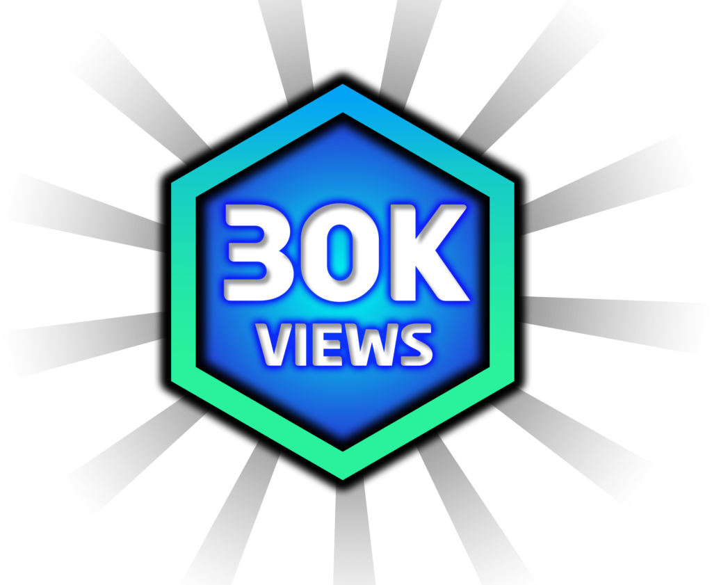 30k views in blue color hexagone style png