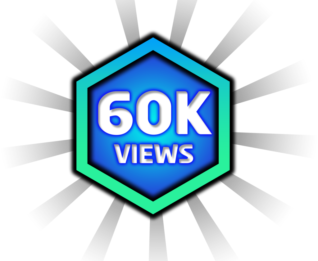 60k views in blue color hexagone style png