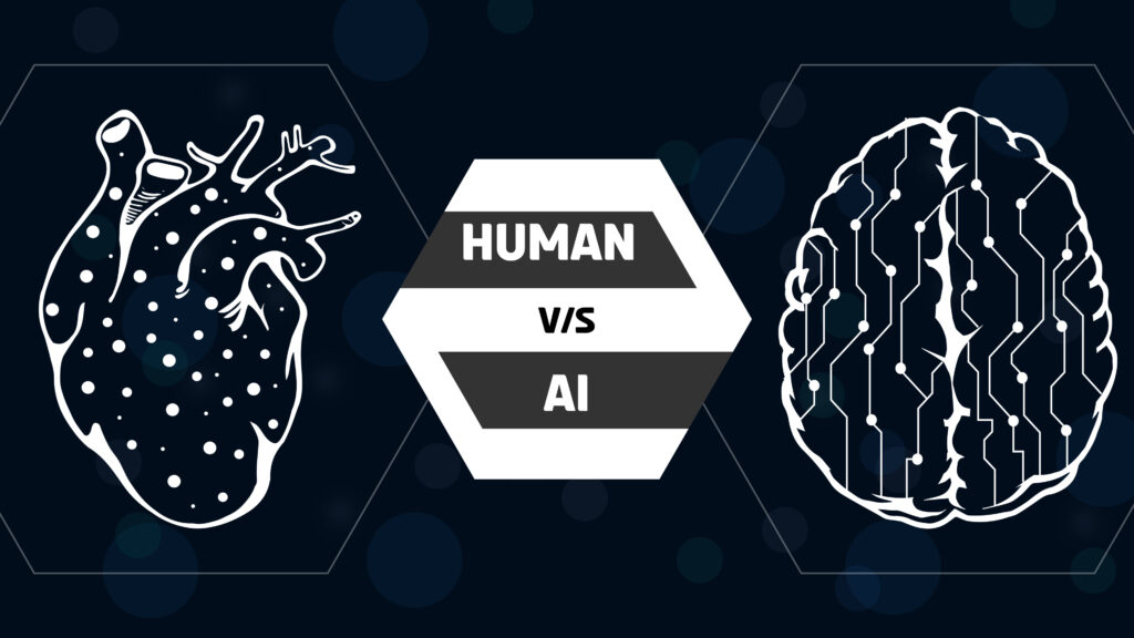 Human VS Ai Background , Brain and heart hd background