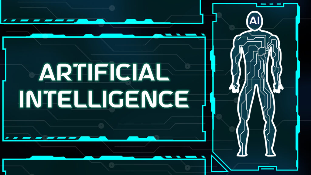Human body artificial intelligence background design that has in Rectangle with bright cyan color background 