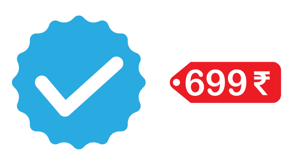 indian 699 ruppes symbol with instagram blue tick png