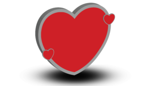 3D heart PNG standing with black shadow