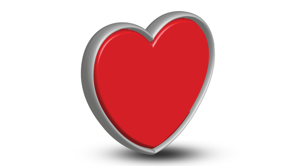 3D heart png with silver stroke