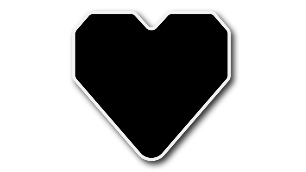 Black color heart png with rectangular shape with silver stroke