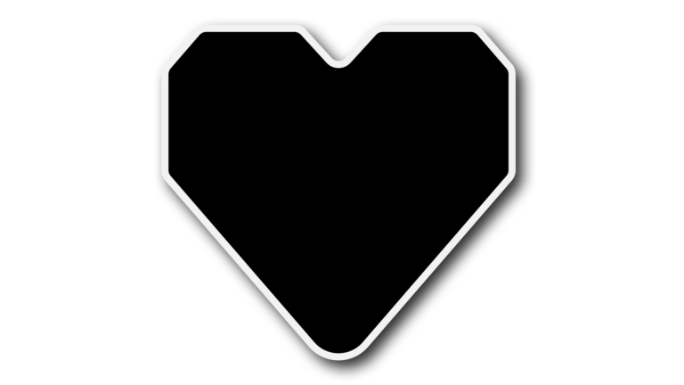 Black color heart png with rectangular shape with silver stroke