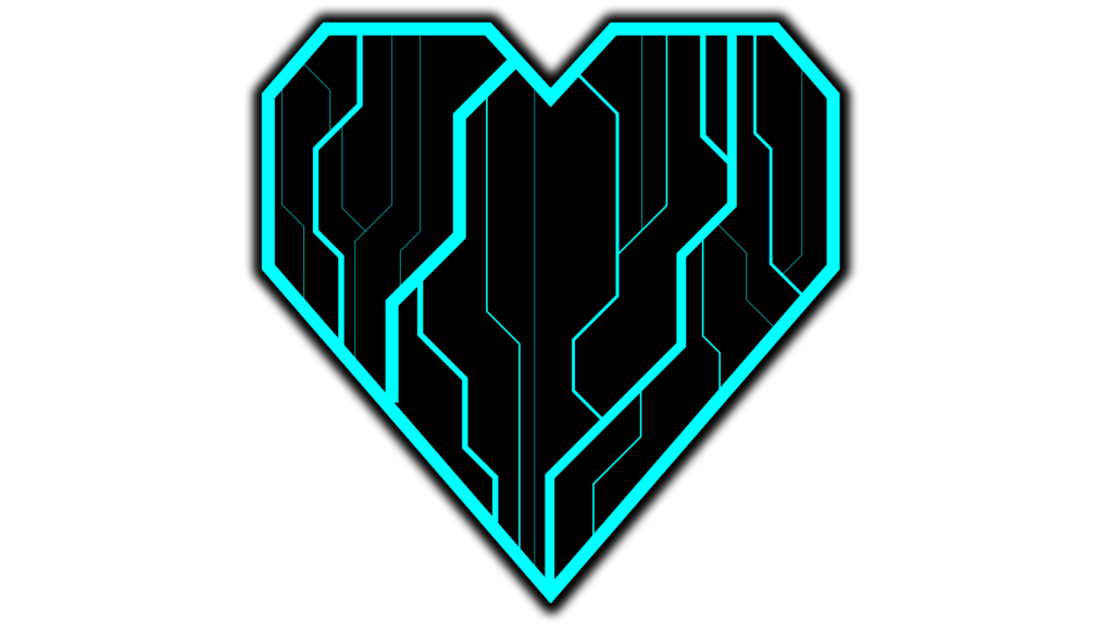 Futuristic Heart PNG with sci fi cyan lines black color transparent image