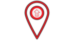 Red color gps location icon with home PNG