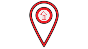 Red color gps location icon with home PNG