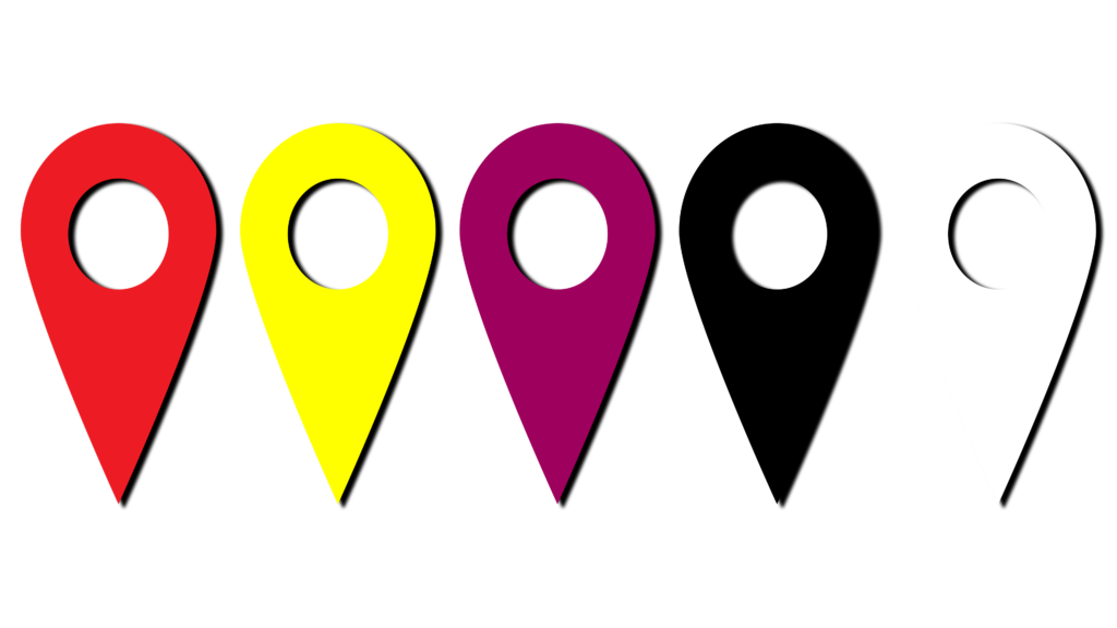 Red, yellow, pink, black, white loaction icon png free download