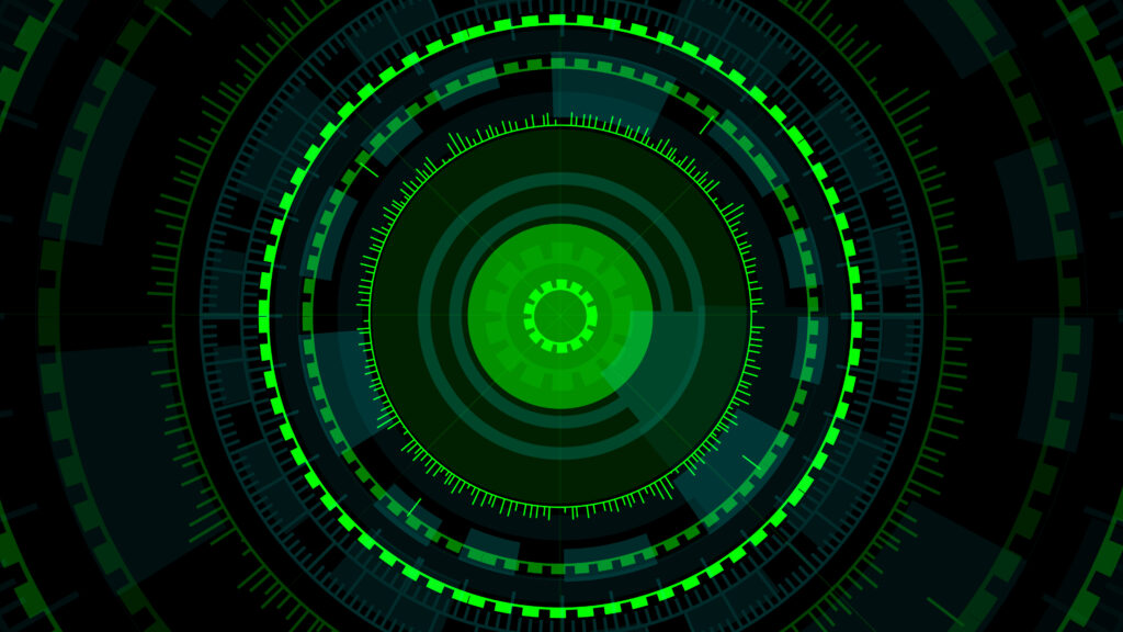 Abstract Technology Interface with Teal and Green Circuit Patterns on a High Tech Background