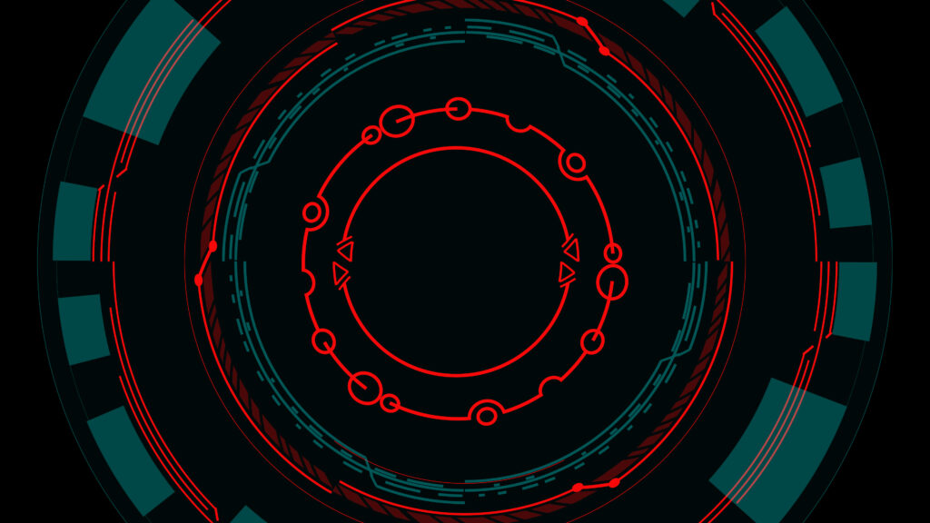 Circle Futuristic Background Showcasing a Blue and Red Glowing Technology Sci Fi Frame with HUD UI Design