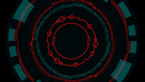 Circle Futuristic Background Showcasing a Blue and Red Glowing Technology Sci Fi Frame with HUD UI Design