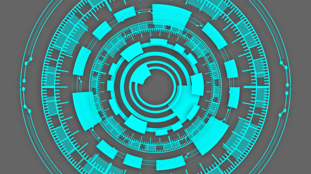 Cyan and Teal Control Panel Design, an Abstract Technology Interface HUD on a Black Background