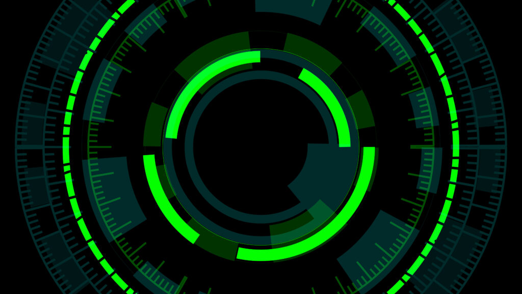 Green circles Technology Background with Cyan Sci Fi Futuristic Elements and Circular Pattern