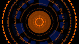 Orange and Blue Minimalistic Futuristic Background with a Focus on Advanced Technology and Modern Aesthetics