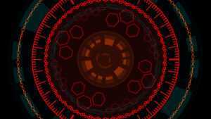 Red Circle Sci Fi Digital Circuit Board Theme with Electrical Lines Connected and Accentuated by Lighting