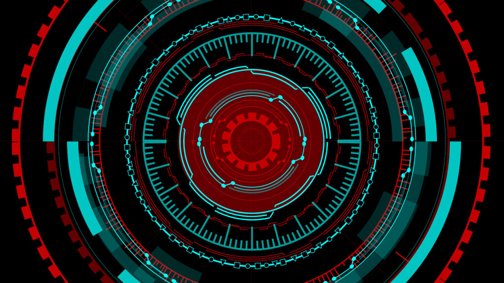 Red Circle Tech Sci Fi Hologram Frame Featuring Blue and Cyan Colors in a Template Design Background